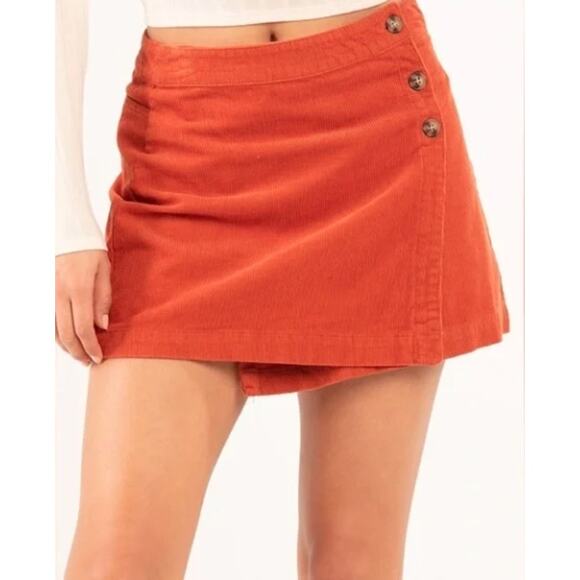 *NWT* RSQ Burnt Red Orange Wrap Corduroy Cord Button-Detail Skirt, Size XL - Picture 1 of 9